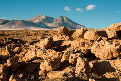 View of rock formations in desert against sky