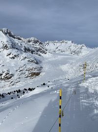 Scenic view of snow covered mountain against sky