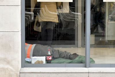 View of store through glass window