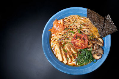 High angle view of food in bowl on table