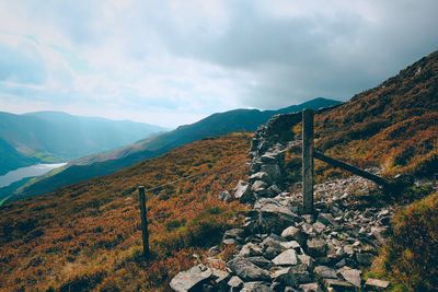 Scenic view of mountains against sky during autumn