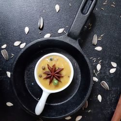 High angle view of coffee on table