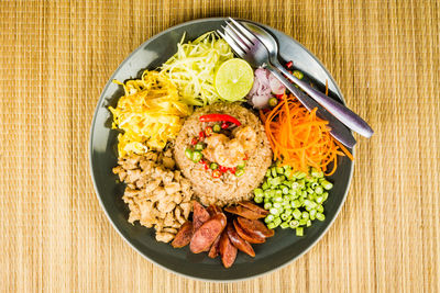 Directly above shot of meal served in bowl