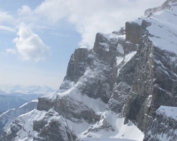 Close-up of snow on mountain against sky