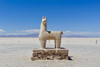 View of a statue against salt flats