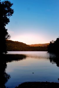 Scenic view of lake against sky during sunset