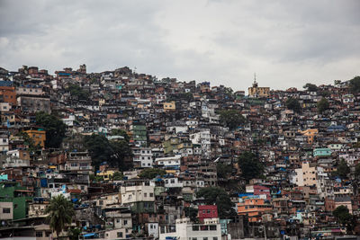 High angle view of buildings in city