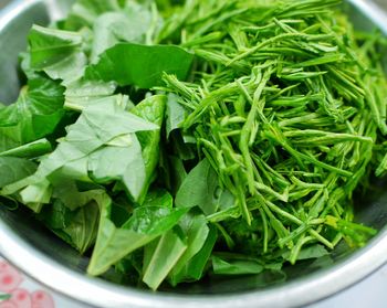 High angle view of chopped vegetables in bowl