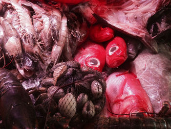 Full frame shot of seafood for sale in market