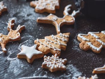 High angle view of cookies on table