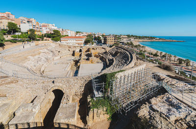 High angle view of city against sky
