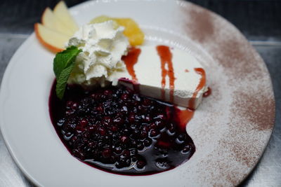 High angle view of dessert served in plate