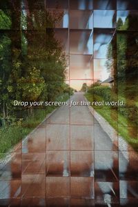 Digital composite image of text on glass window