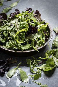 High angle view of vegetables in plate