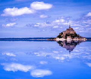 Reflection of building in water