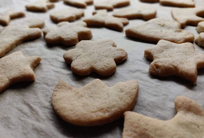 High angle view of cookies on table