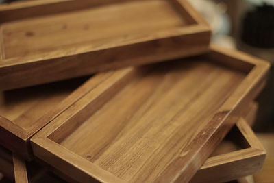 High angle view of wooden table