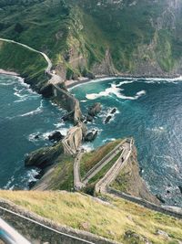 High angle view of road by sea