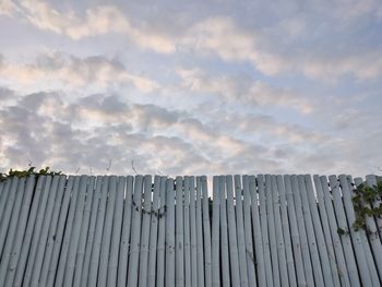 Fence on roof against sky