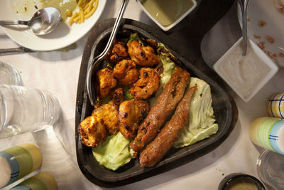High angle view of food on table