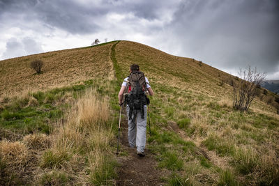 Trekking scene on lake como alps