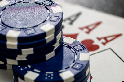 Close-up of bitcoin on table