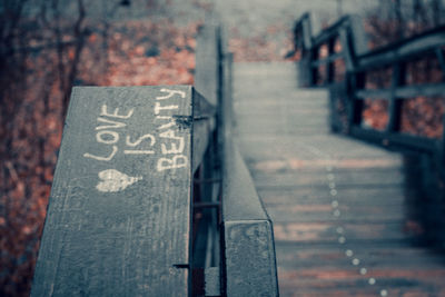 Close-up of text on wall