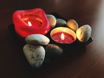 Close-up of candles on table