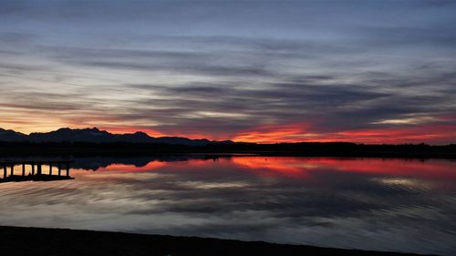 Scenic view of lake against sky during sunset