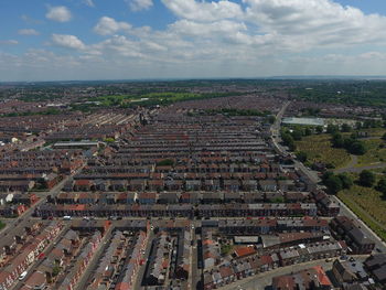 High angle view of townscape against sky