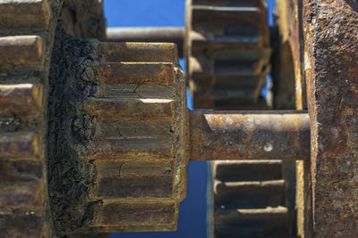 Close-up of rusty metal against wall