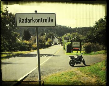 Road sign on road