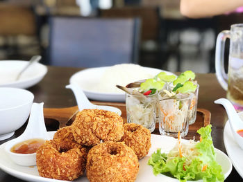 Close-up of food in plate on table