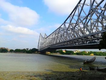 View of suspension bridge over river