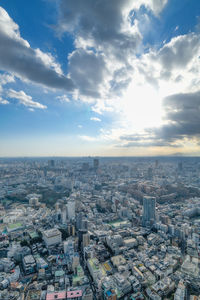 High angle shot of townscape against sky