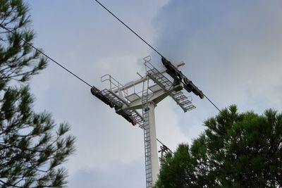 Low angle view of crane against sky