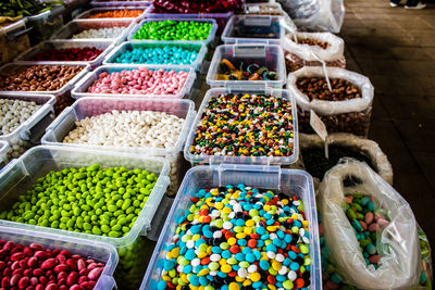 High angle view of food for sale