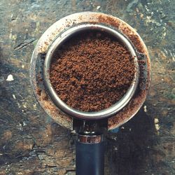 High angle view of coffee on table