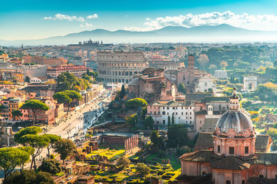 High angle view of townscape against sky