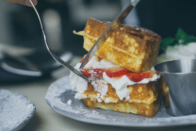 Close-up of cake served in plate