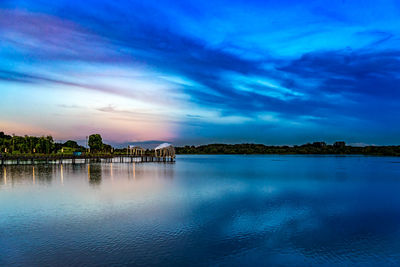 Scenic view of lake against sky during sunset