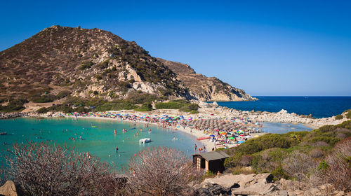 Scenic view of sea against clear blue sky