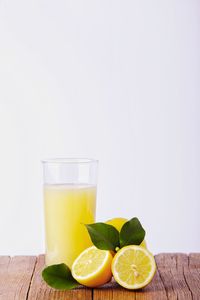 Drink on table against white background