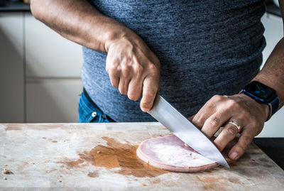 Amateur cook preparing dinner.