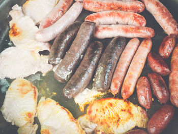 High angle view of seafood on barbecue grill