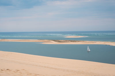 Scenic view of sea against sky from sand dune