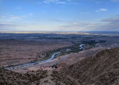 High angle view of road against sky