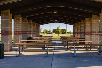 A picnic tables in a pavilion are common gathering places during a pandemic lock down