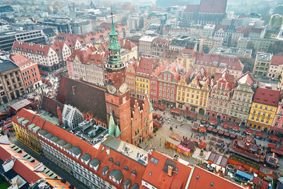 High angle view of buildings in city