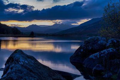 Scenic view of lake against sky during sunset